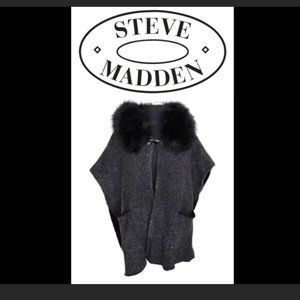 Steve Madden Black Faux Fur - Collar Poncho - Women. One size